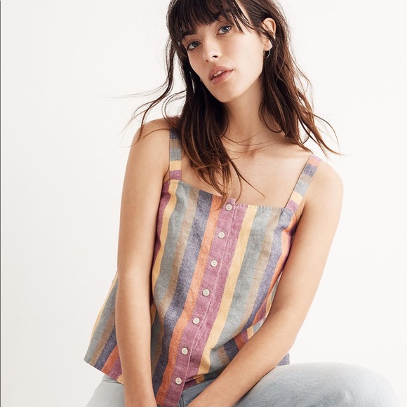 Madewell Tops - Madewell Rainbow Stripe Button-Front Tank Top